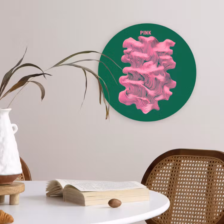 Wandcirkel - Glas - Abstract - Pink - Lijnen - Groen — 4