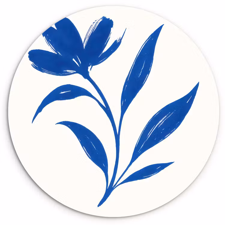 Wandcirkel - Glas - Bloem - Blaadjes - Minimalistisch - Blauw — 1
