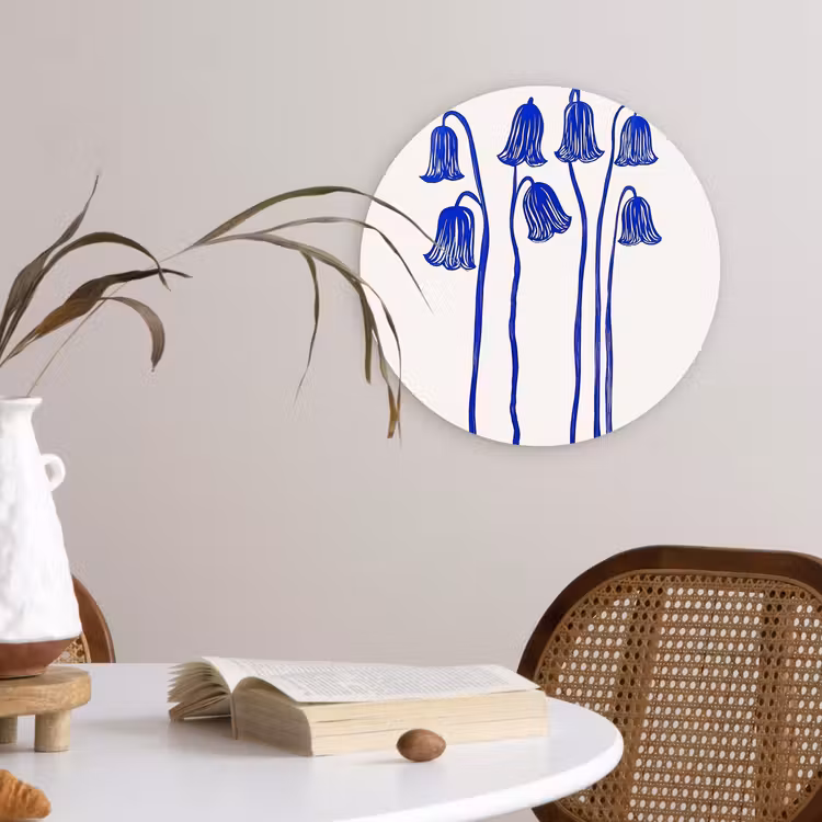 Wandcirkel - Glas - Bloemen - Blauw - Lijnen - Bloemblaadjes — 4