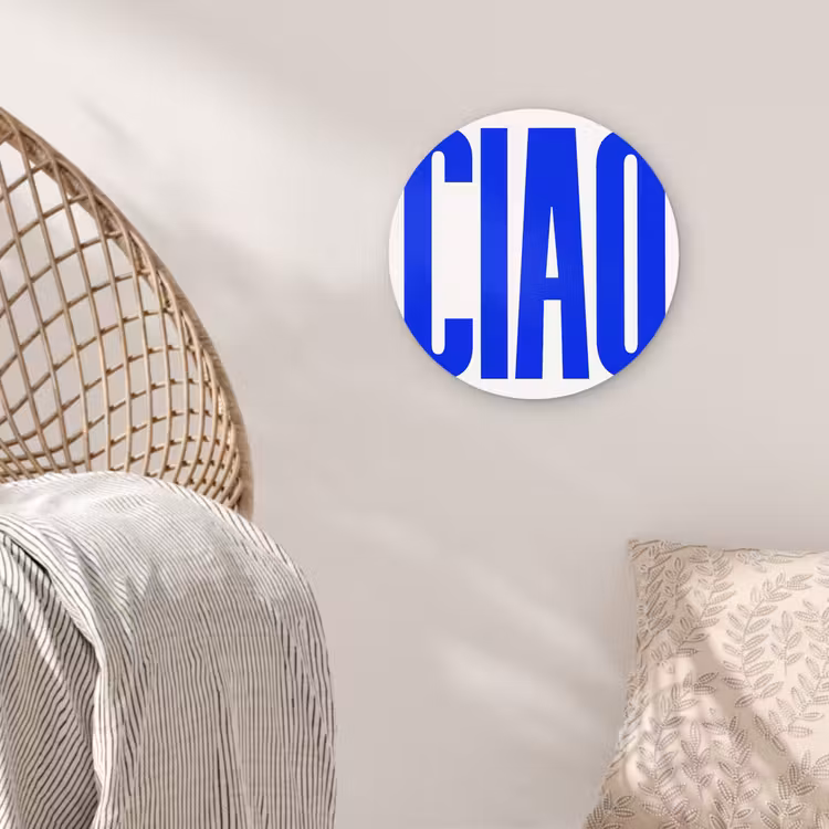 Wandcirkel - Glas - Ciao - Hoofdletters - Blauw - Minimalistisch — 5