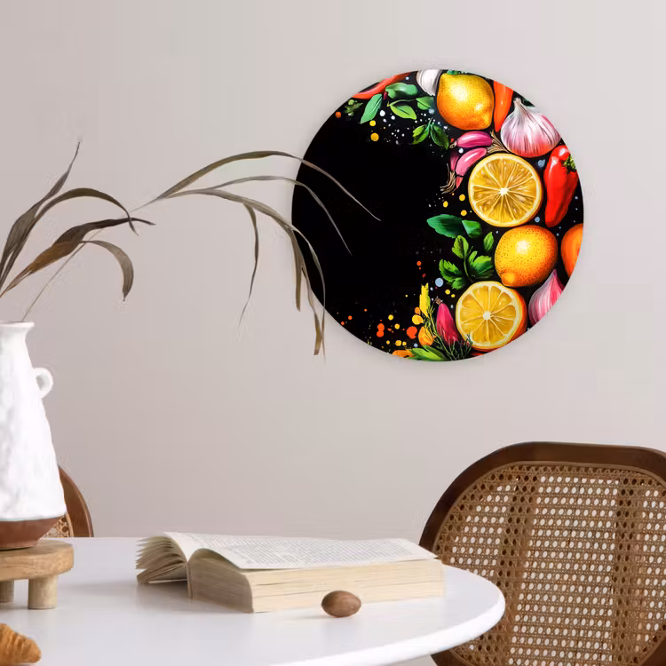 Wandcirkel - Glas - Citroenen - Peper - Kruiden - Graffiti - Verf - Abstract — 4