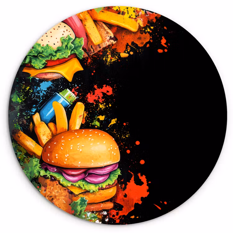 Wandcirkel - Glas - Fastfood - Graffiti - Hamburger - Eten - Modern — 1