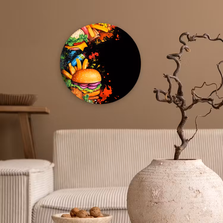 Wandcirkel - Glas - Fastfood - Graffiti - Hamburger - Eten - Modern — 2