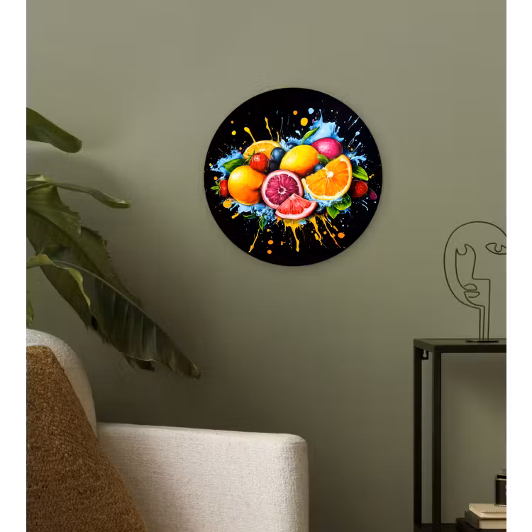 Wandcirkel - Glas - Fruit - Graffiti - Kleurrijk - Sinaasappel - Aardbei - Abstract — 3