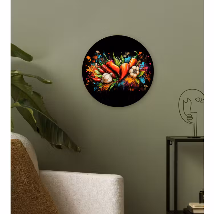 Wandcirkel - Glas - Groente - Peper - Knoflook - Graffiti - Verf - Kleurrijk — 3
