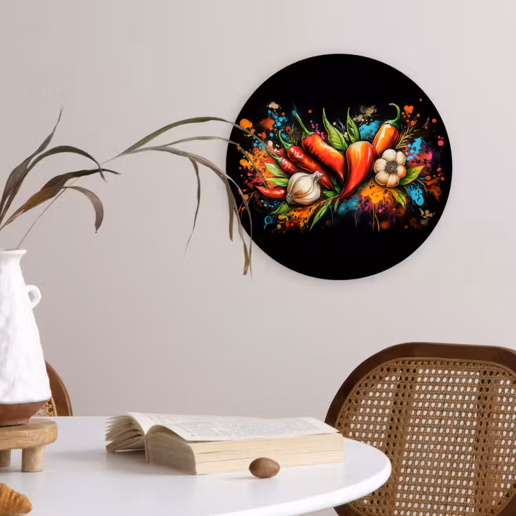 Wandcirkel - Glas - Groente - Peper - Knoflook - Graffiti - Verf - Kleurrijk — 4