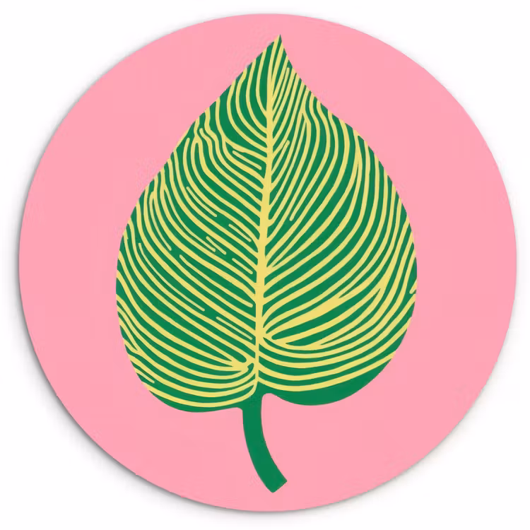Wandcirkel - Glas - Illustratie - Blad - Minimalistisch - Groen — 1