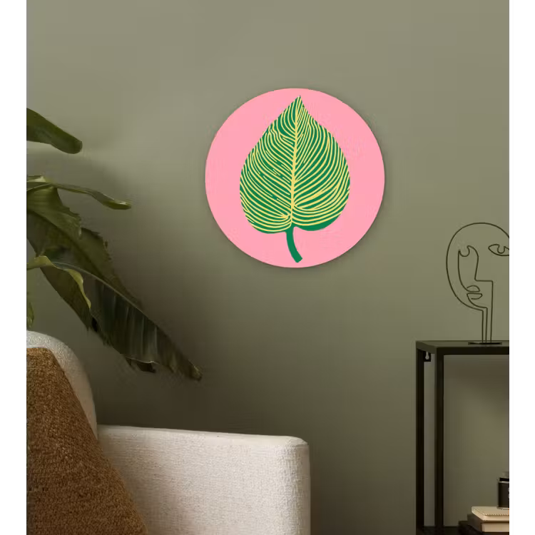 Wandcirkel - Glas - Illustratie - Blad - Minimalistisch - Groen — 3