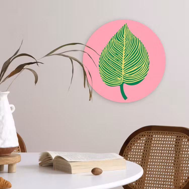 Wandcirkel - Glas - Illustratie - Blad - Minimalistisch - Groen — 4
