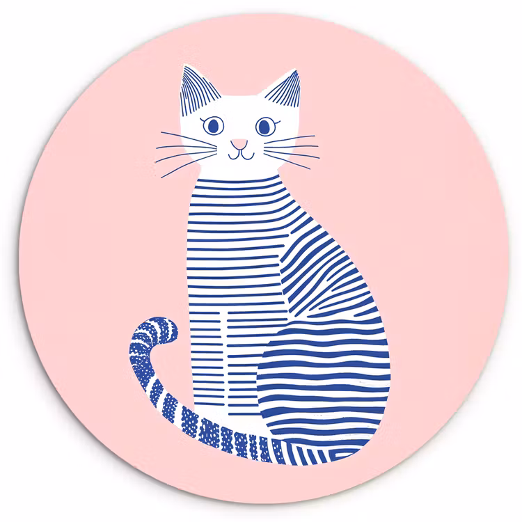 Wandcirkel - Glas - Kat - Illustratie - Minimalistisch - Roze — 1