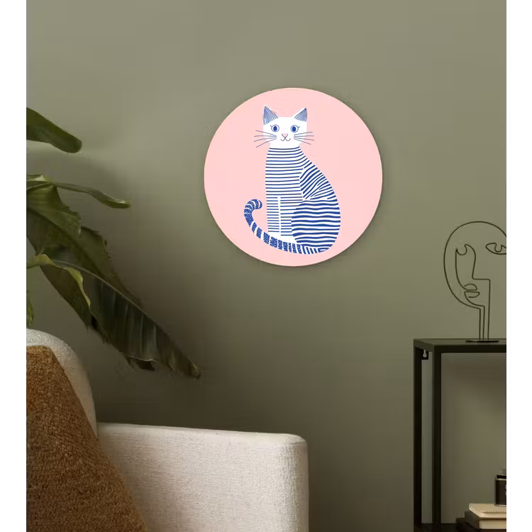 Wandcirkel - Glas - Kat - Illustratie - Minimalistisch - Roze — 3