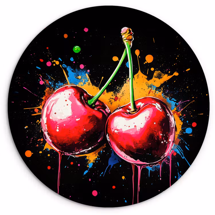 Wandcirkel - Glas - Kersen - Fruit - Graffiti - Verf - Abstract - Modern - Kleurrijk — 1