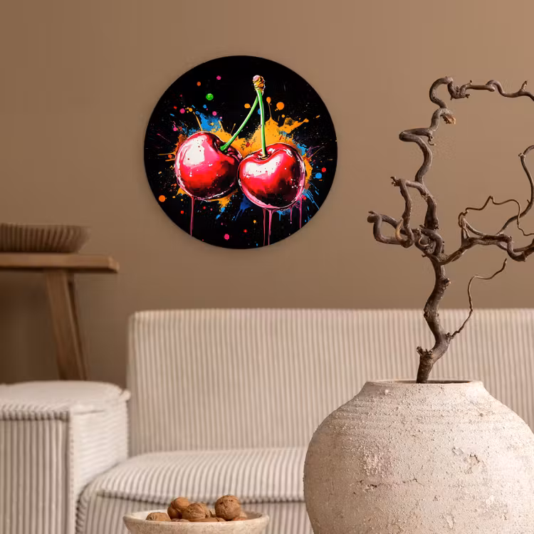 Wandcirkel - Glas - Kersen - Fruit - Graffiti - Verf - Abstract - Modern - Kleurrijk — 2