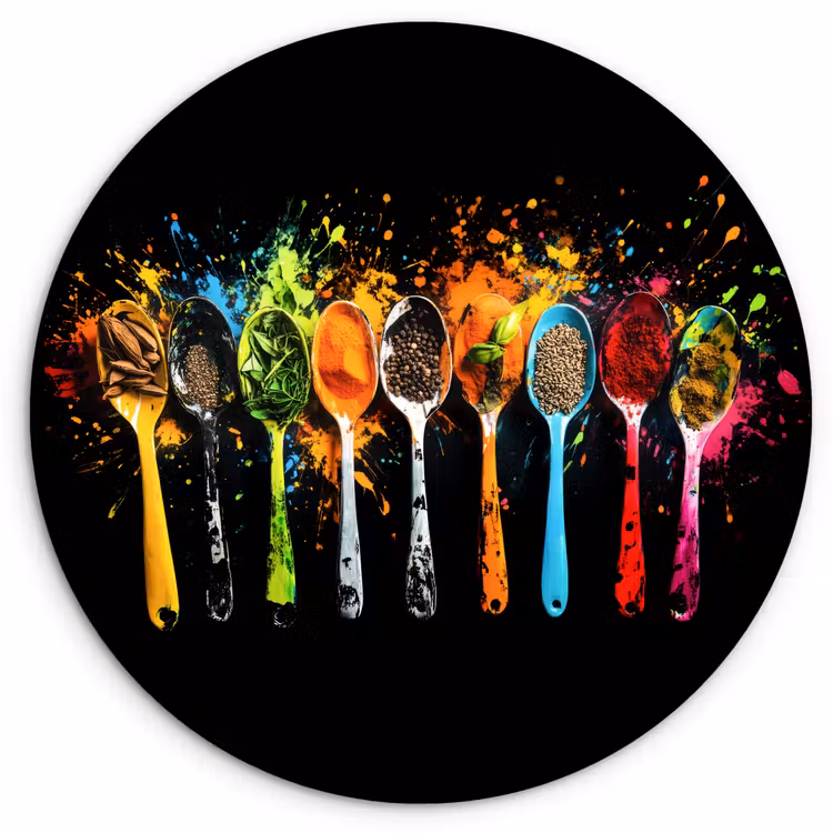 Wandcirkel - Glas - Lepels - Kruiden - Modern - Graffiti - Verf - Kleurrijk — 1