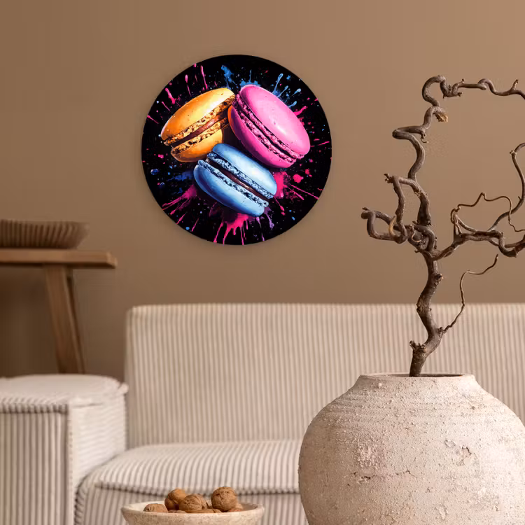 Wandcirkel - Glas - Macarons - Dessert - Graffiti - Kleurrijk - Roze - Blauw - Geel — 2