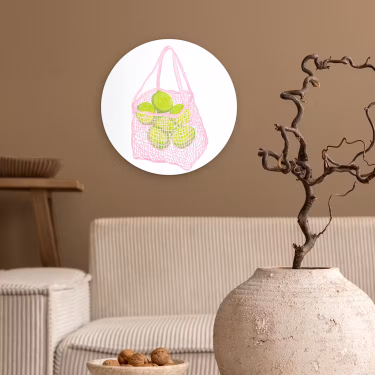 Wandcirkel - Glas - Netzakje - Roze - Illustratie - Limoenen — 2
