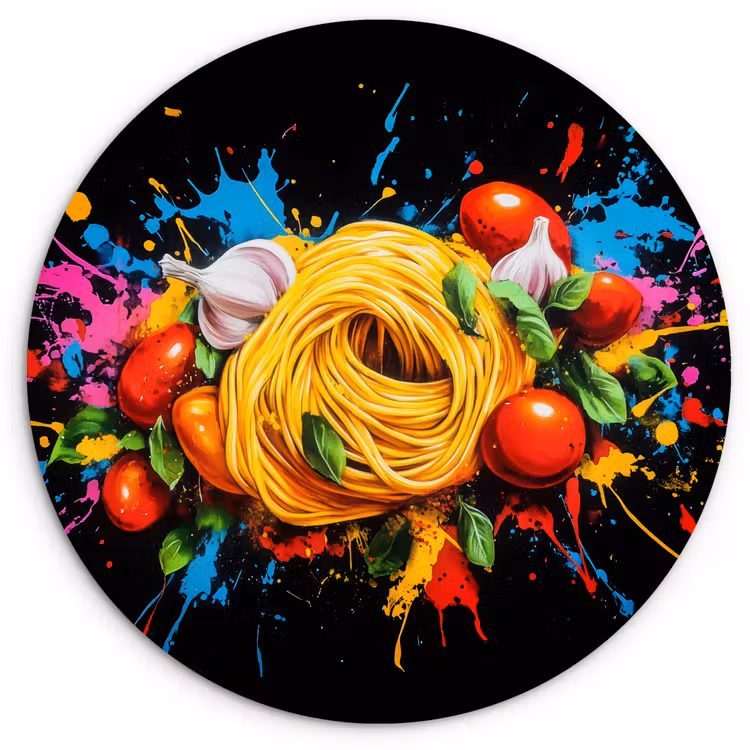 Wandcirkel - Glas - Spaghetti - Graffiti - Verf - Kleurrijk - Eten - Modern — 1