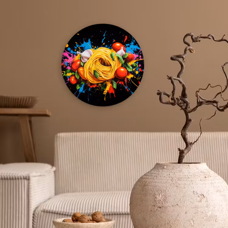 Wandcirkel - Glas - Spaghetti - Graffiti - Verf - Kleurrijk - Eten - Modern — 2