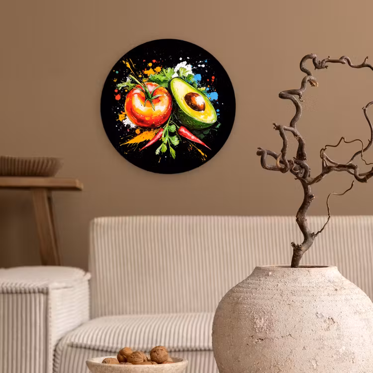Wandcirkel - Glas - Tomaat - Avocado - Peper - Graffiti - Verf - Modern — 2