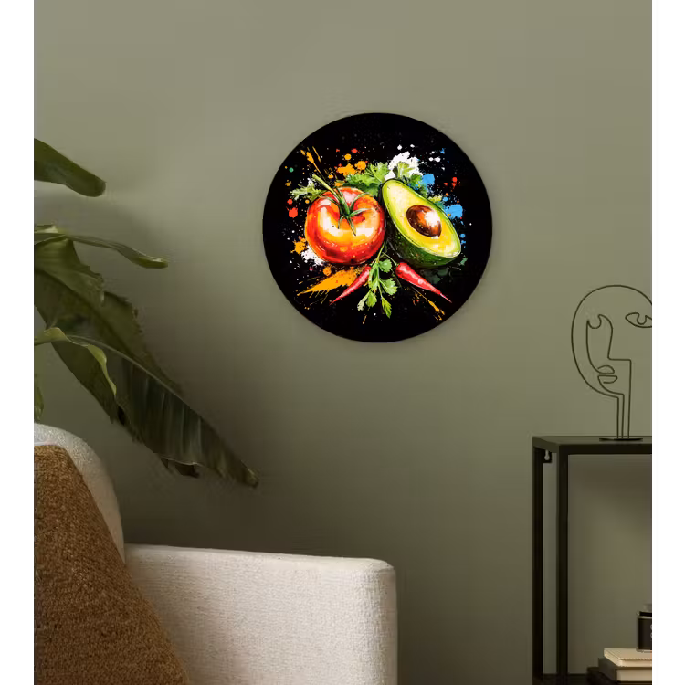 Wandcirkel - Glas - Tomaat - Avocado - Peper - Graffiti - Verf - Modern — 3