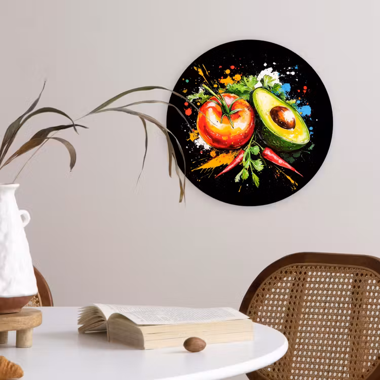 Wandcirkel - Glas - Tomaat - Avocado - Peper - Graffiti - Verf - Modern — 4