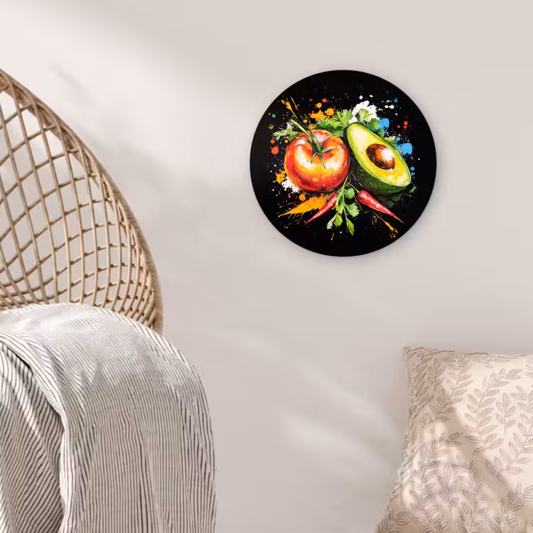 Wandcirkel - Glas - Tomaat - Avocado - Peper - Graffiti - Verf - Modern — 5