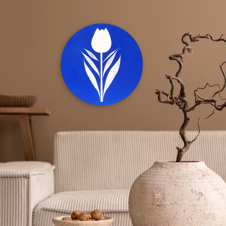 Wandcirkel - Glas - Tulp - Minimalistisch - Bladeren - Wit — 2