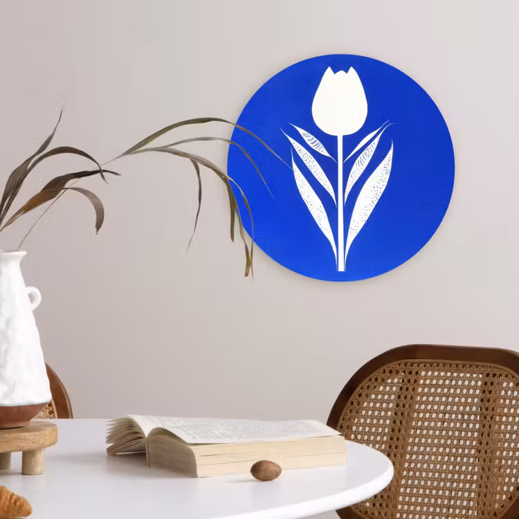 Wandcirkel - Glas - Tulp - Minimalistisch - Bladeren - Wit — 4