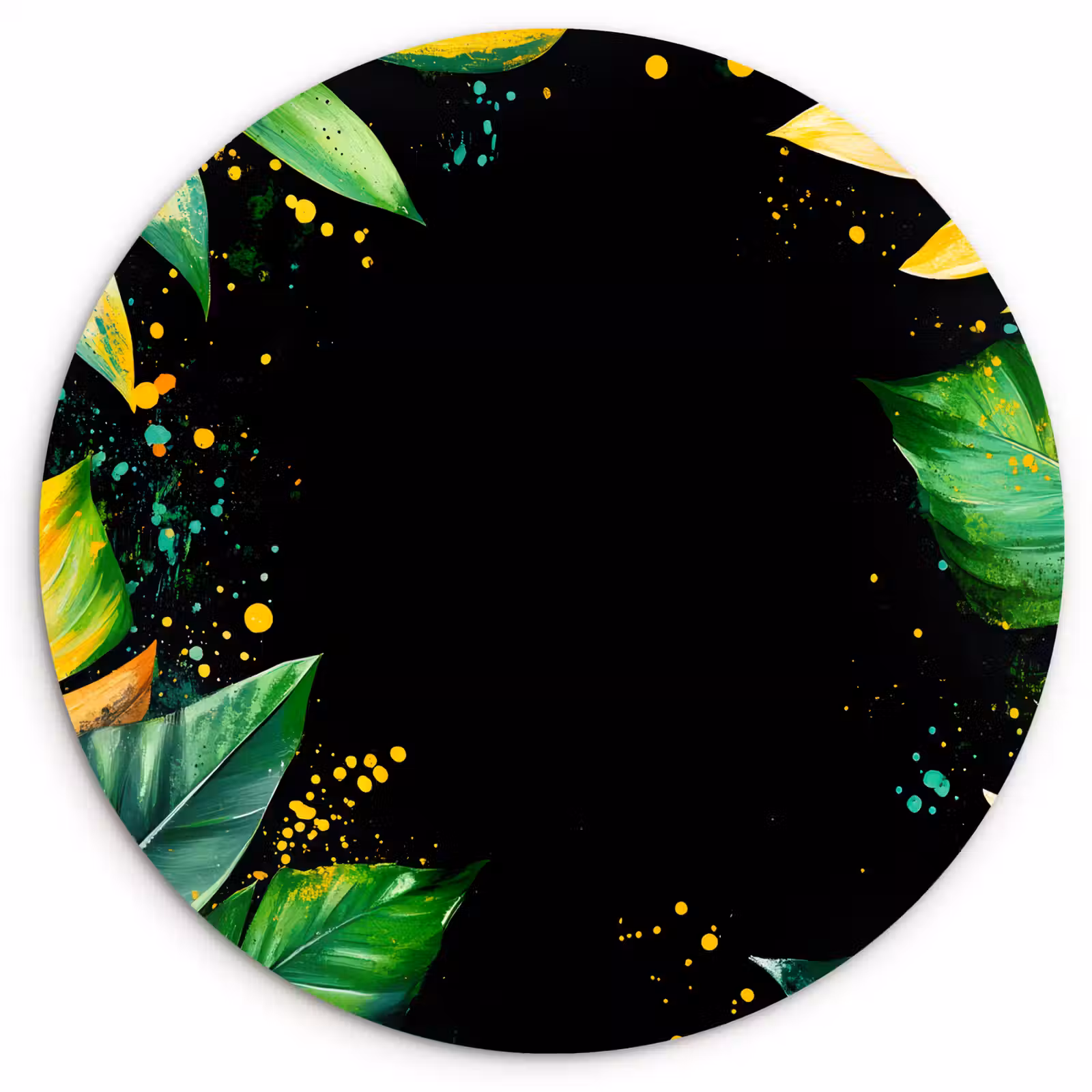 Wandcirkel - Glas - Bladeren - Groen - Geel - Verf - Jungle — 1