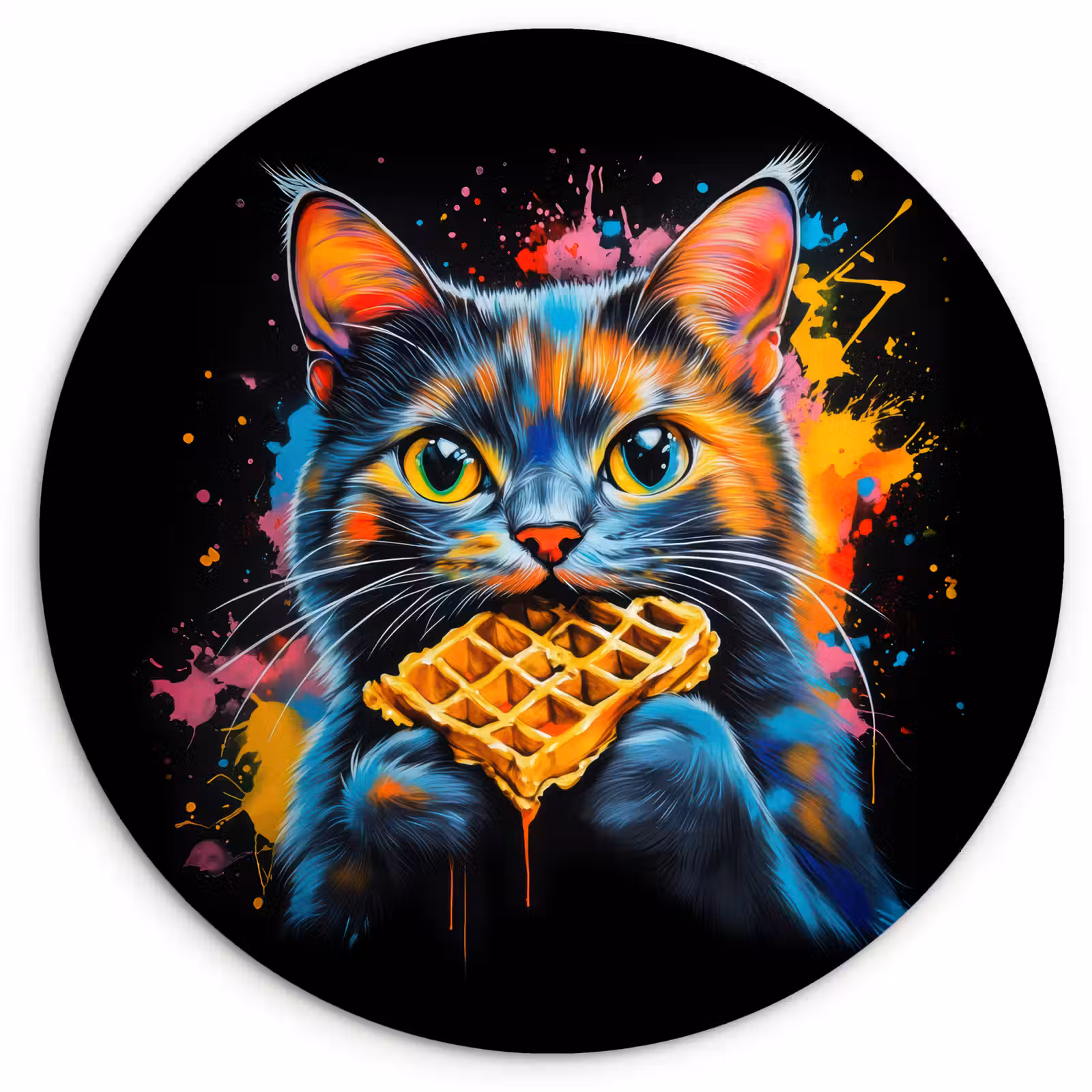 Wandcirkel - Glas - Kat - Graffiti - Kleurrijk - Wafel - Eten — 1