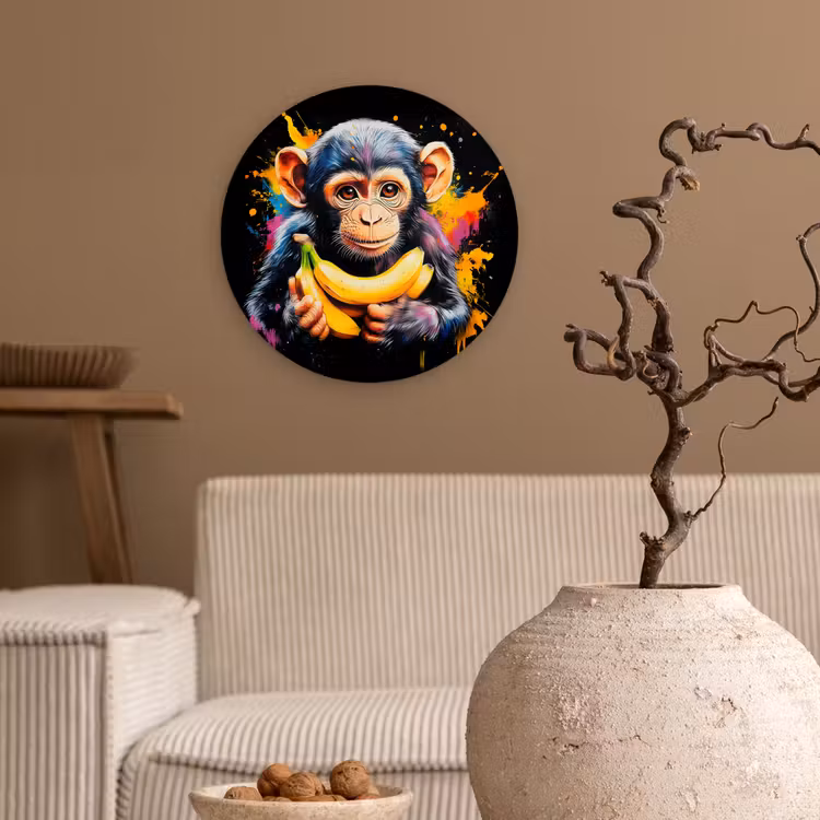 Wandcirkel - Glas - Aap - Graffiti - Kleurrijk - Bananen - Modern — 2