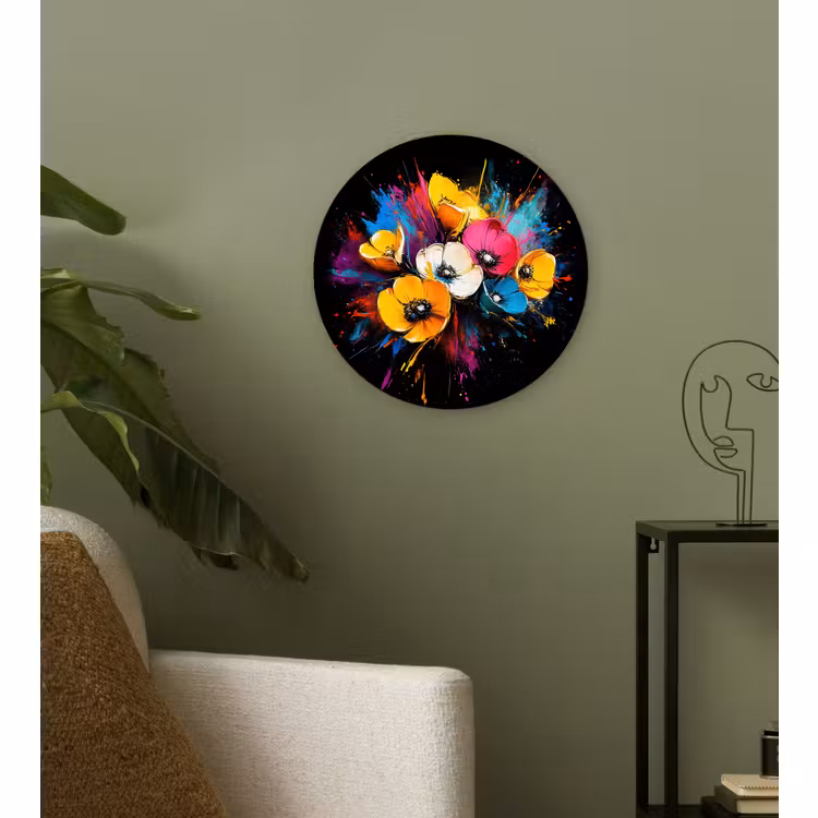 Wandcirkel - Glas - Bloemen - Kleurrijk - Graffiti - Modern - Boeket — 3