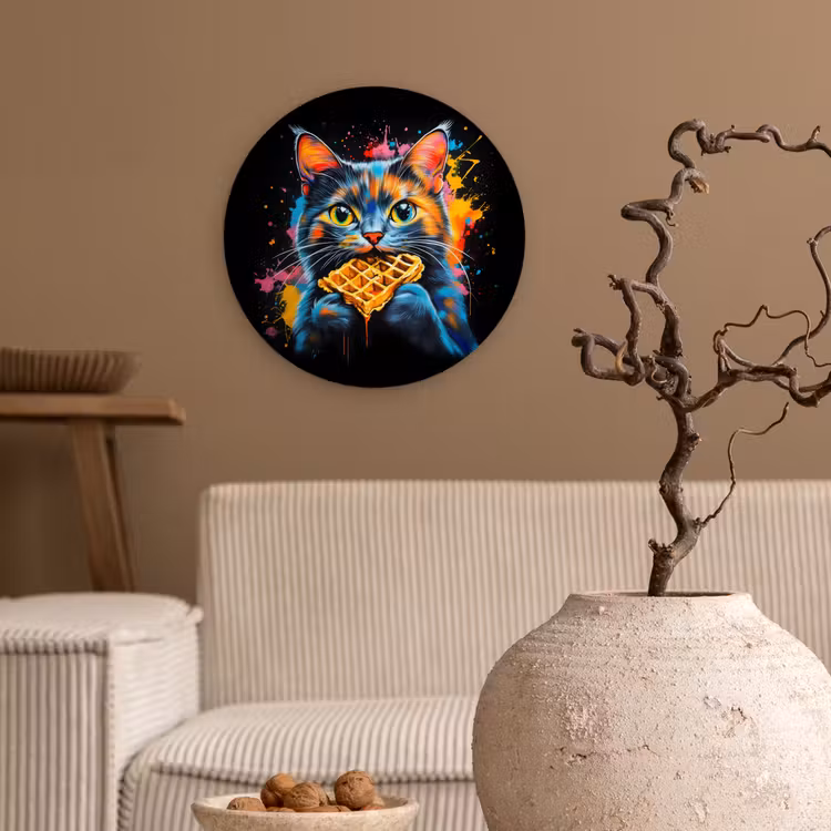 Wandcirkel - Glas - Kat - Graffiti - Kleurrijk - Wafel - Eten — 2