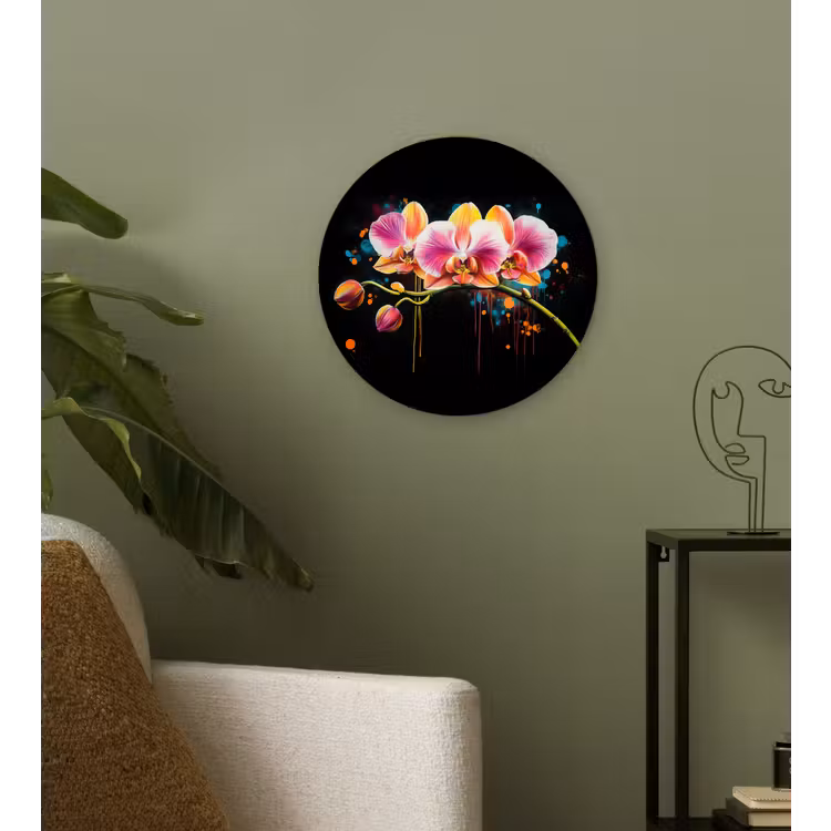 Wandcirkel - Glas - Orchidee - Graffiti - Kleurrijk - Bloemen - Abstract — 3