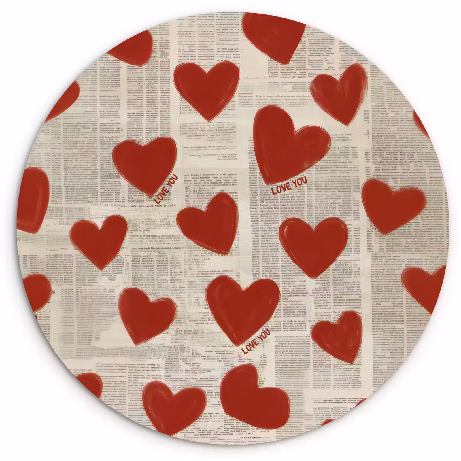 Wandcirkel - Glas - Hartjes - Krant - Loveyou — 1