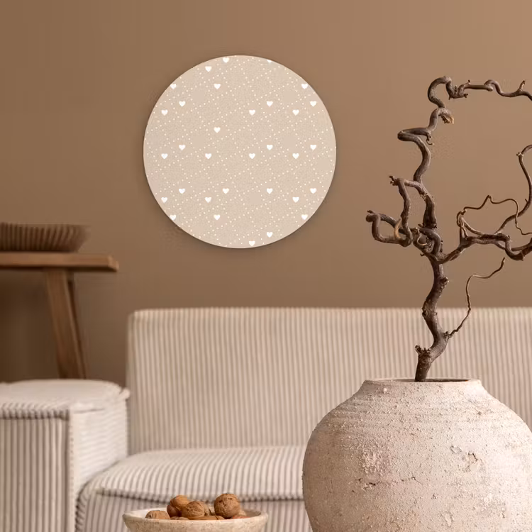 Wandcirkel - Glas - Beige - Wit - Hartjes - Patroon — 2