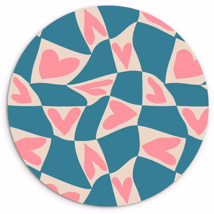 Wandcirkel - Glas - Blauw - Vlakken - Patroon - Hartjes — 1