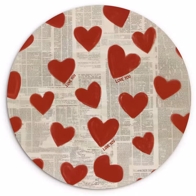 Wandcirkel - Glas - Hartjes - Krant - Loveyou — 1