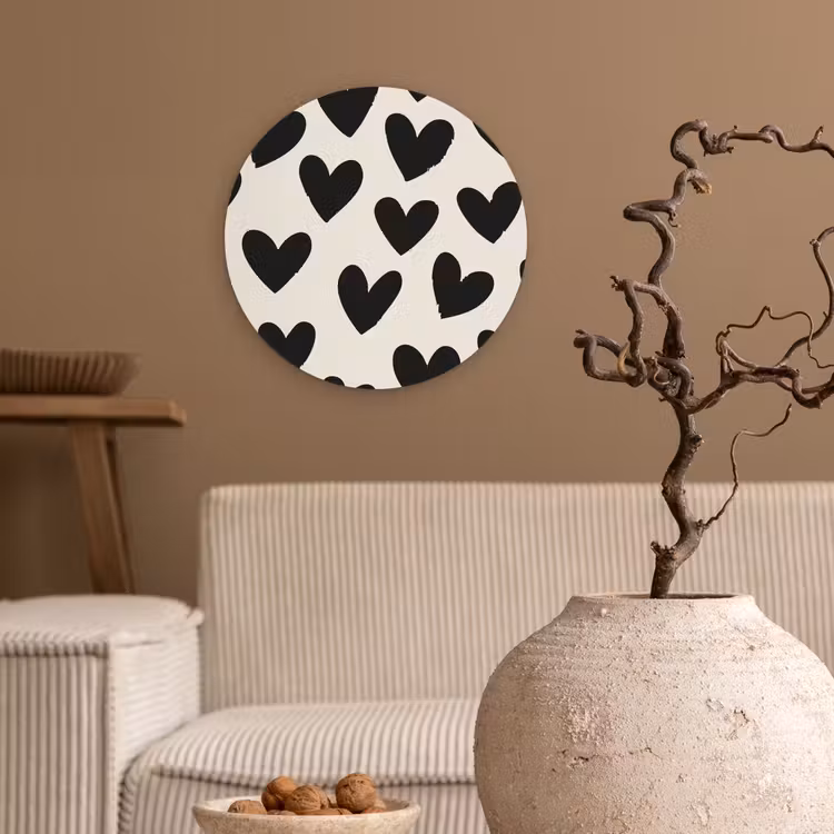 Wandcirkel - Glas - Hartjes - Zwart - Beige — 2