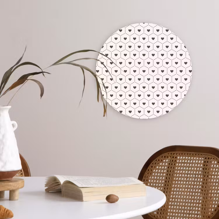 Wandcirkel - Glas - Hexagon - Patroon - Hartjes - Beige — 4