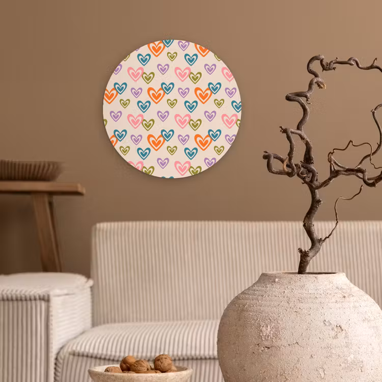 Wandcirkel - Glas - Kleurrijk - Hartjes - Patroon - Beige — 2