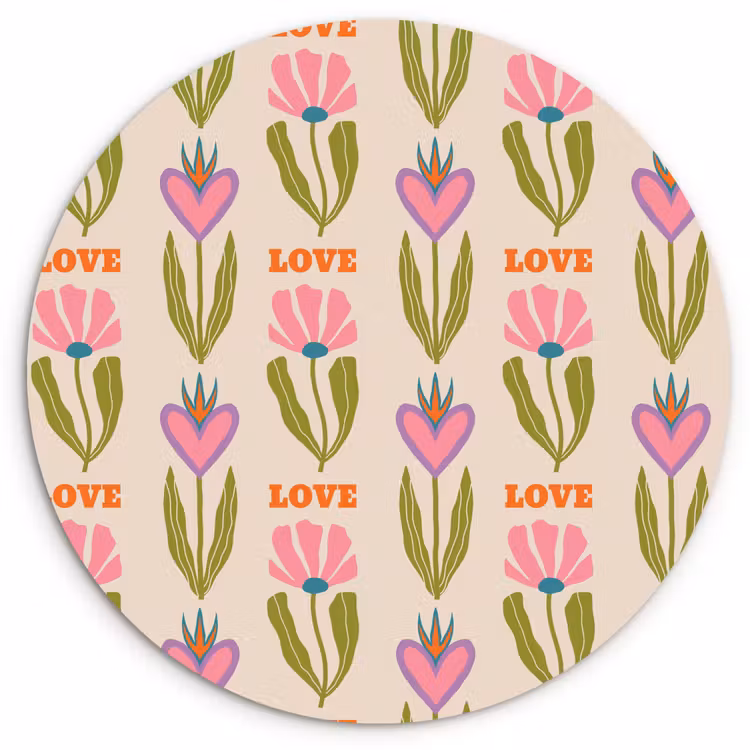 Wandcirkel - Glas - Love - Patroon - Bloemen - Hartjes — 1