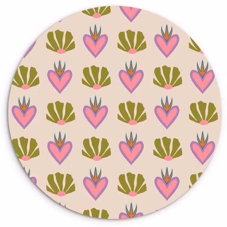 Wandcirkel - Glas - Patroon - Beige - Hartjes - Bloemen — 1
