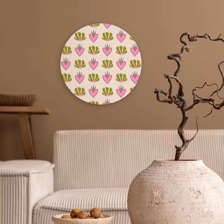 Wandcirkel - Glas - Patroon - Beige - Hartjes - Bloemen — 2