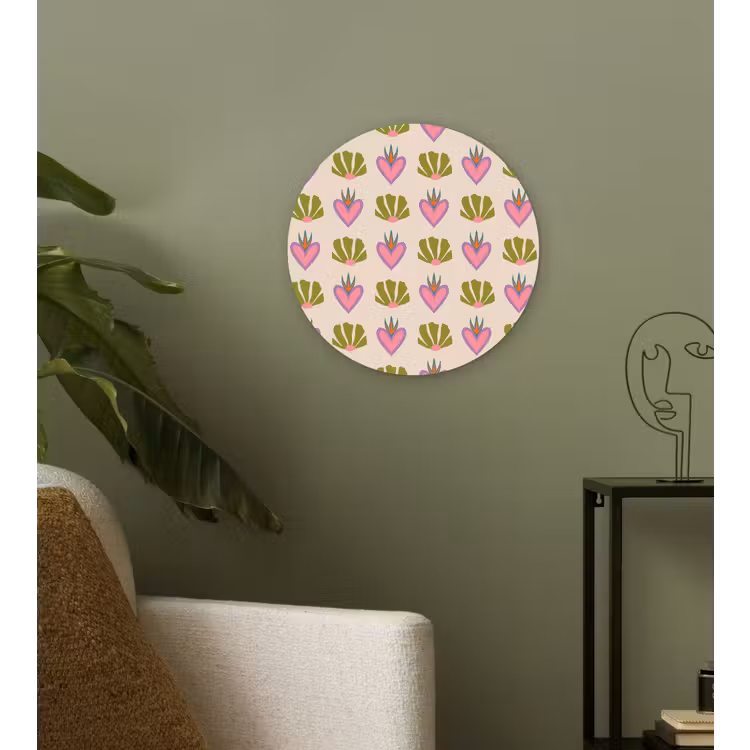 Wandcirkel - Glas - Patroon - Beige - Hartjes - Bloemen — 3