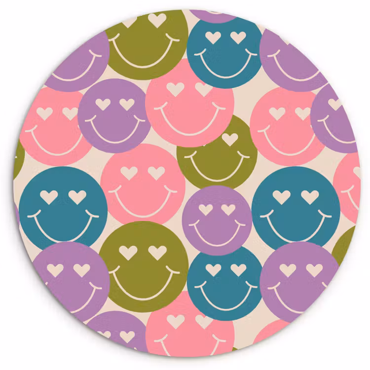 Wandcirkel - Glas - Patroon - Smiley - Kleurrijk - Hartjes — 1