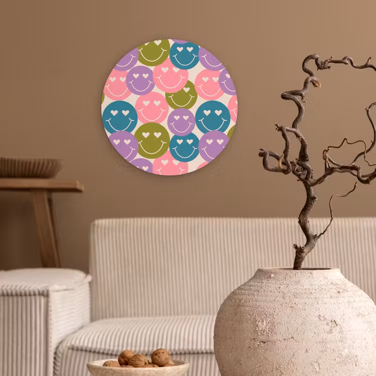 Wandcirkel - Glas - Patroon - Smiley - Kleurrijk - Hartjes — 2