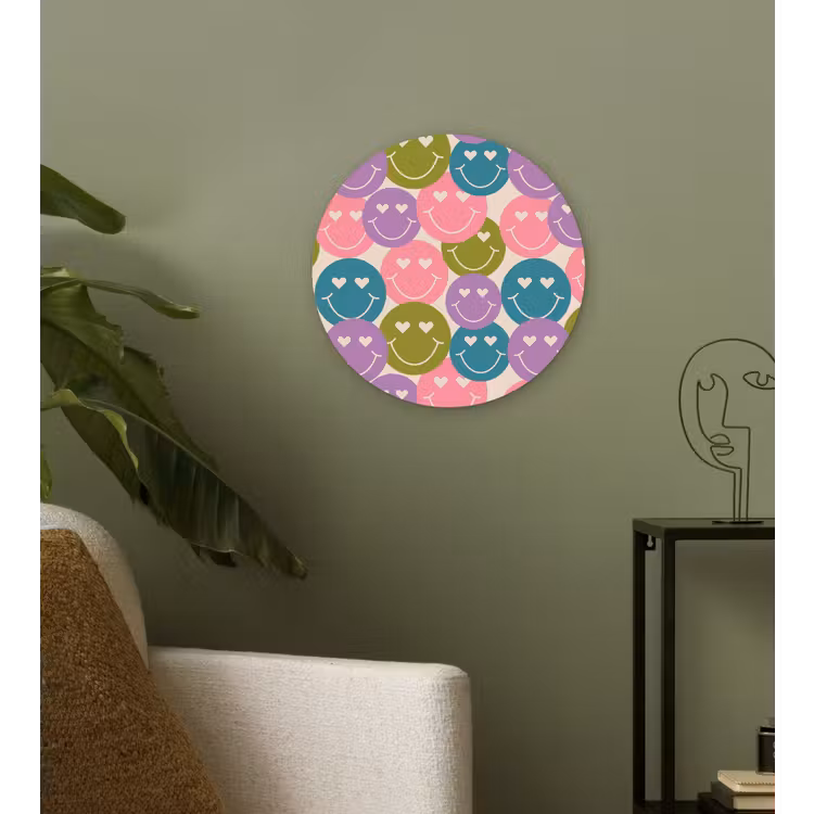 Wandcirkel - Glas - Patroon - Smiley - Kleurrijk - Hartjes — 3