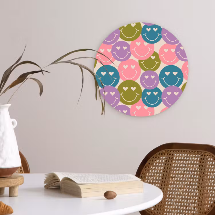 Wandcirkel - Glas - Patroon - Smiley - Kleurrijk - Hartjes — 4