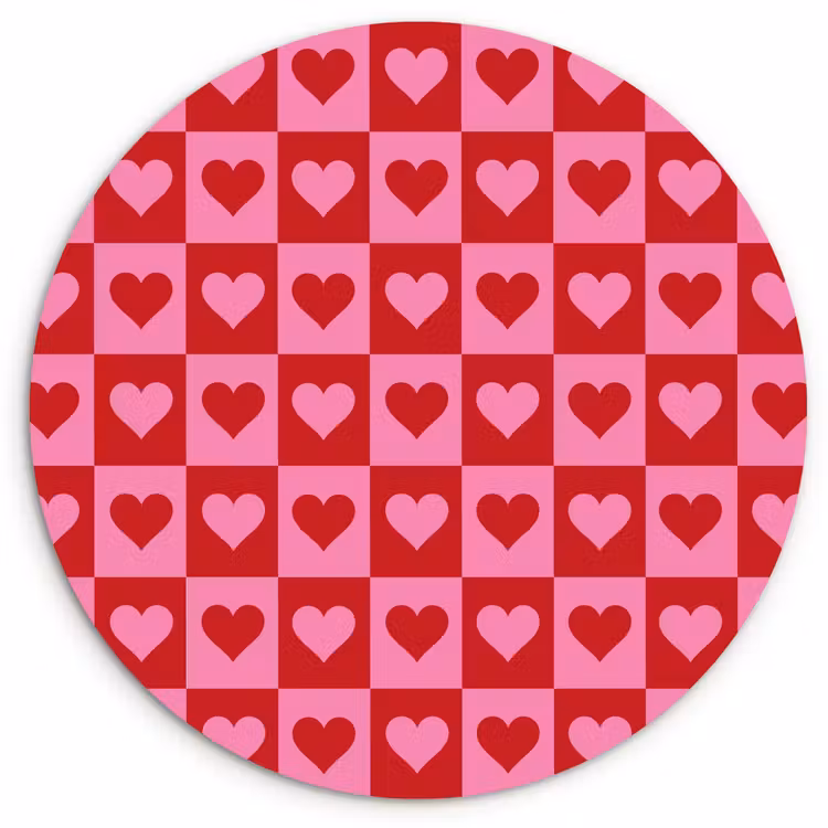 Wandcirkel - Glas - Rood - Roze - Schaakbord - Valentijn — 1